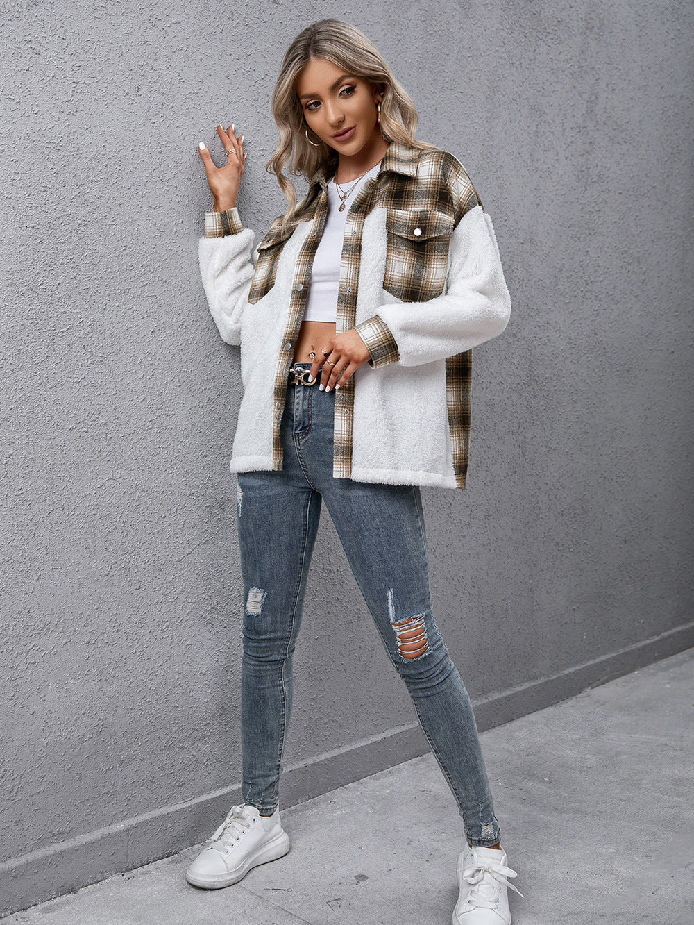 Ivy Lane Plaid Collared Neck Button Down Jacket nicholesgifts