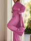 Full Size Slit Round Neck Long Sleeve Top and Pants Set nicholesgifts