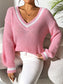 Contrast Trim V-Neck Long Sleeve Sweater nicholesgifts