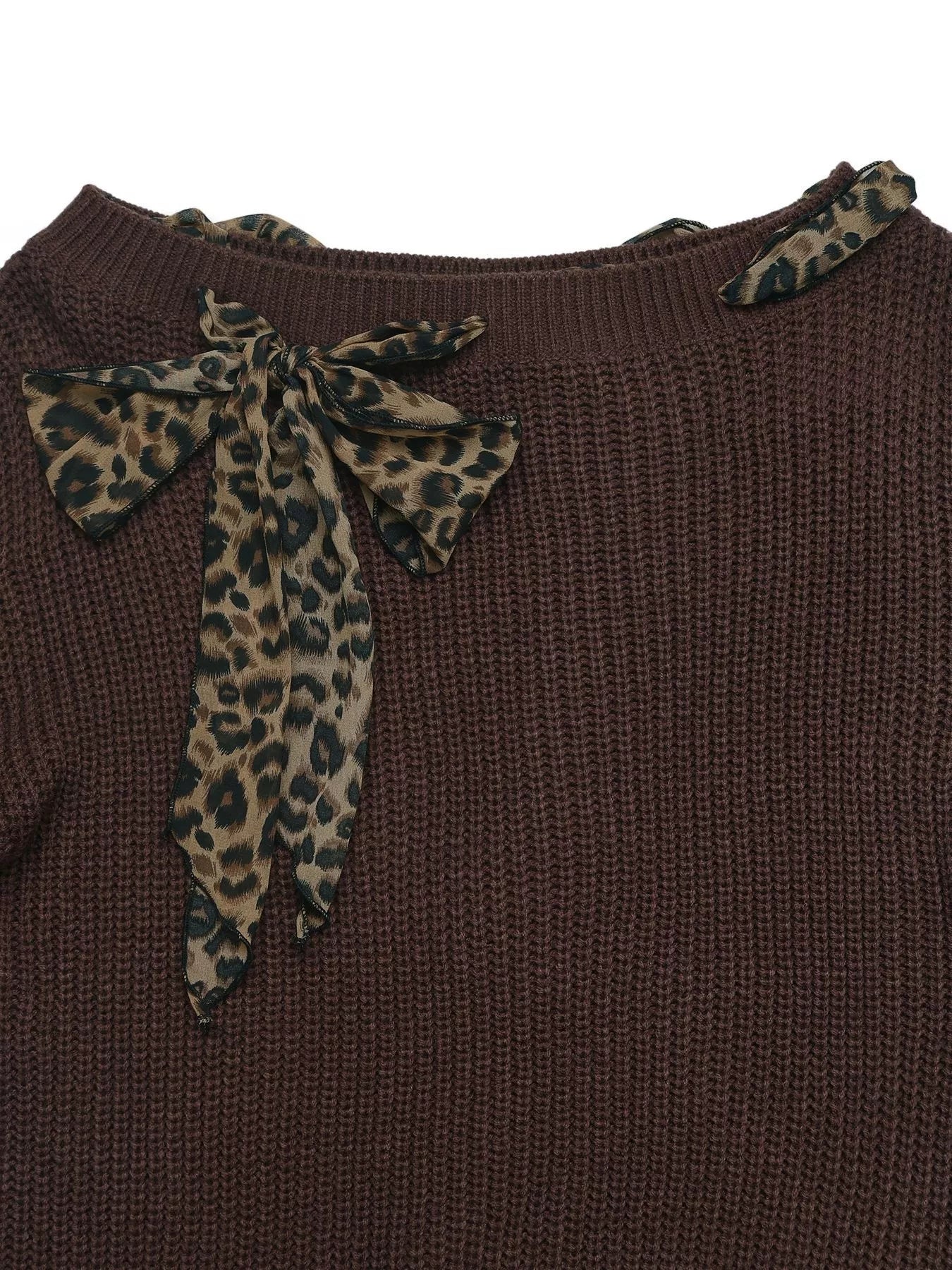 Leopard Bow Dropped Shoulder Sweater Trendsi