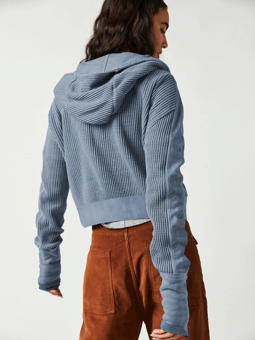 Waffle-Knit Dropped Shoulder Hooded Jacket nicholesgifts