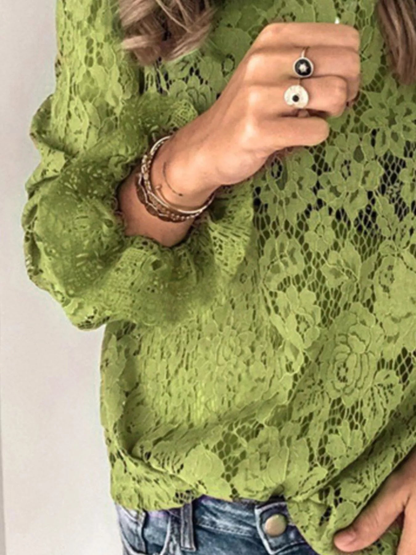 Full Size Lace Long Sleeve Blouse Plus Size Trendsi