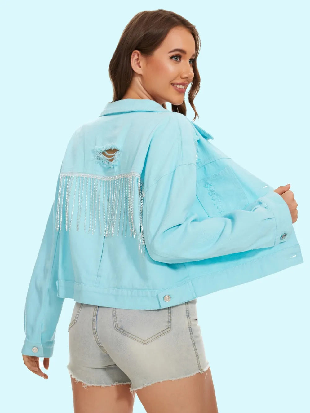 Distressed Distressed Button Up Denim Jacket nicholesgifts