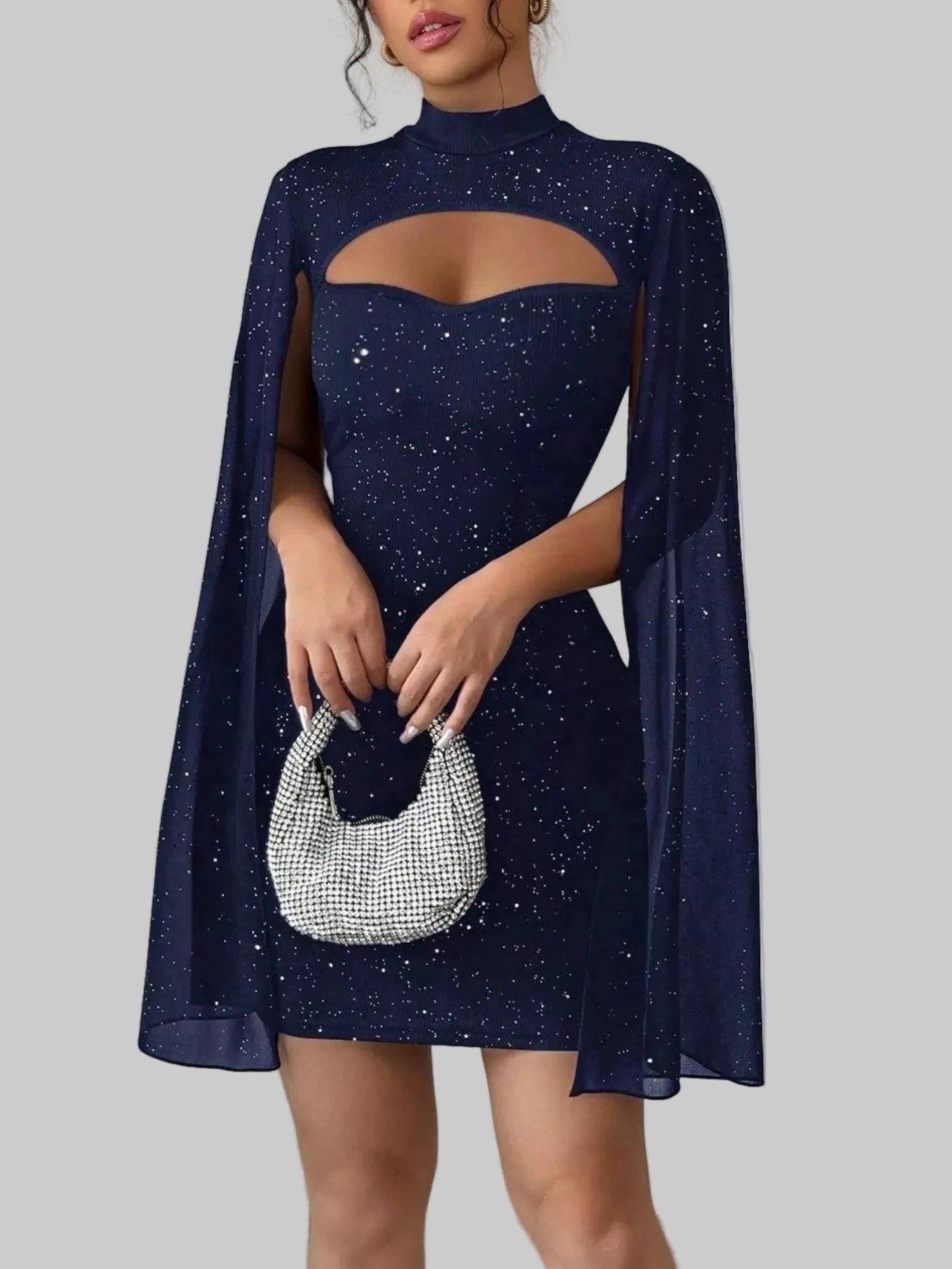 Cutout Bodycon Mini Dress with Cape Sleeves nicholesgifts