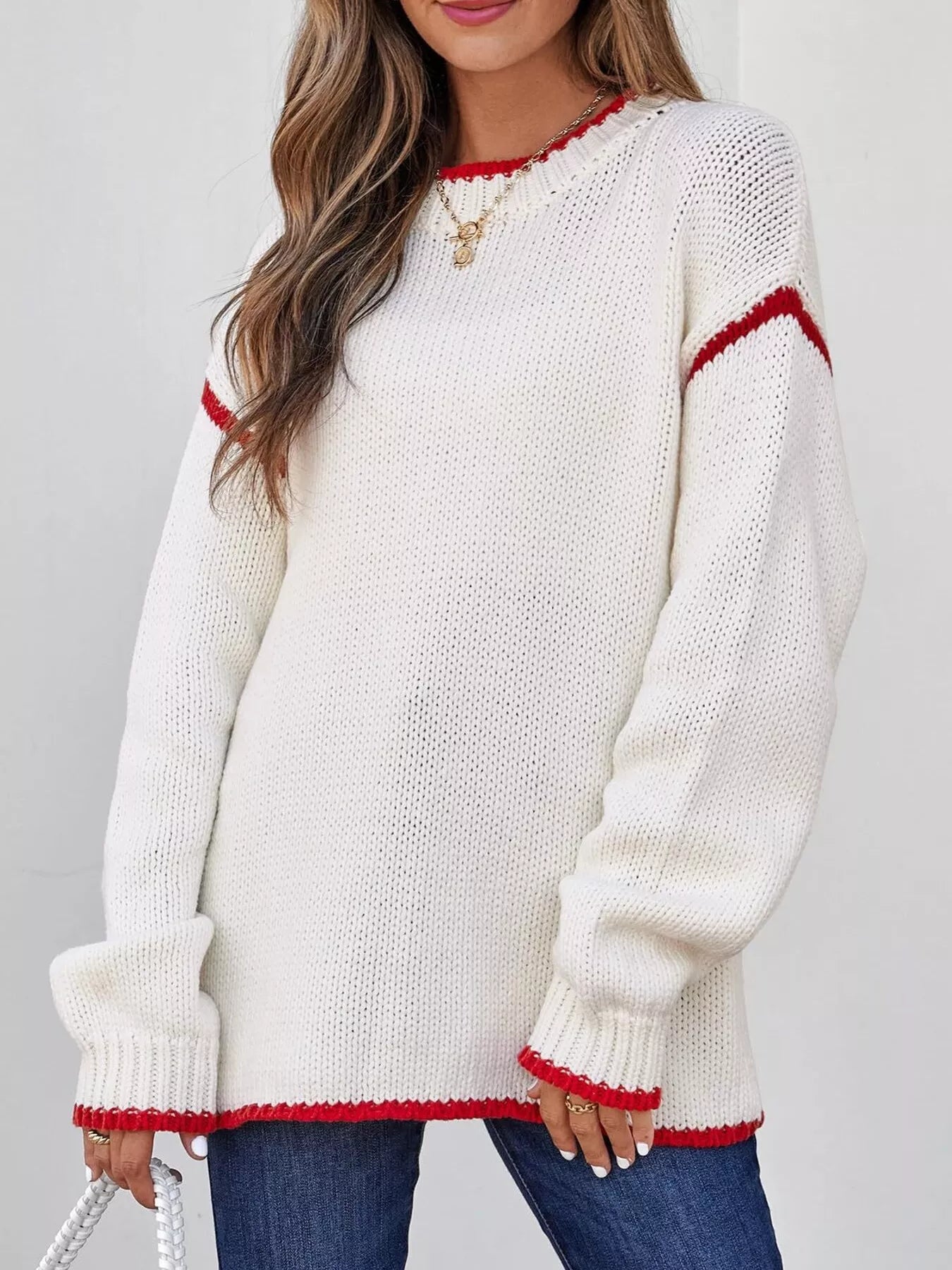 Contrast Trim Long Sleeve Sweater Trendsi