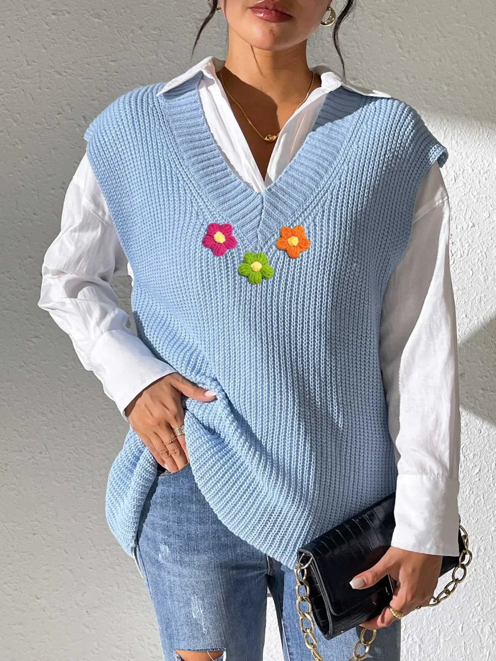 Flower V-Neck Sweater Vest nicholesgifts