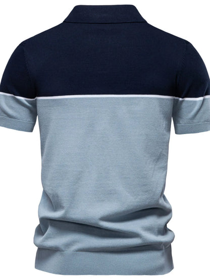 Men's Color Block Short Sleeve Knit Polo Shirt nicholesgifts