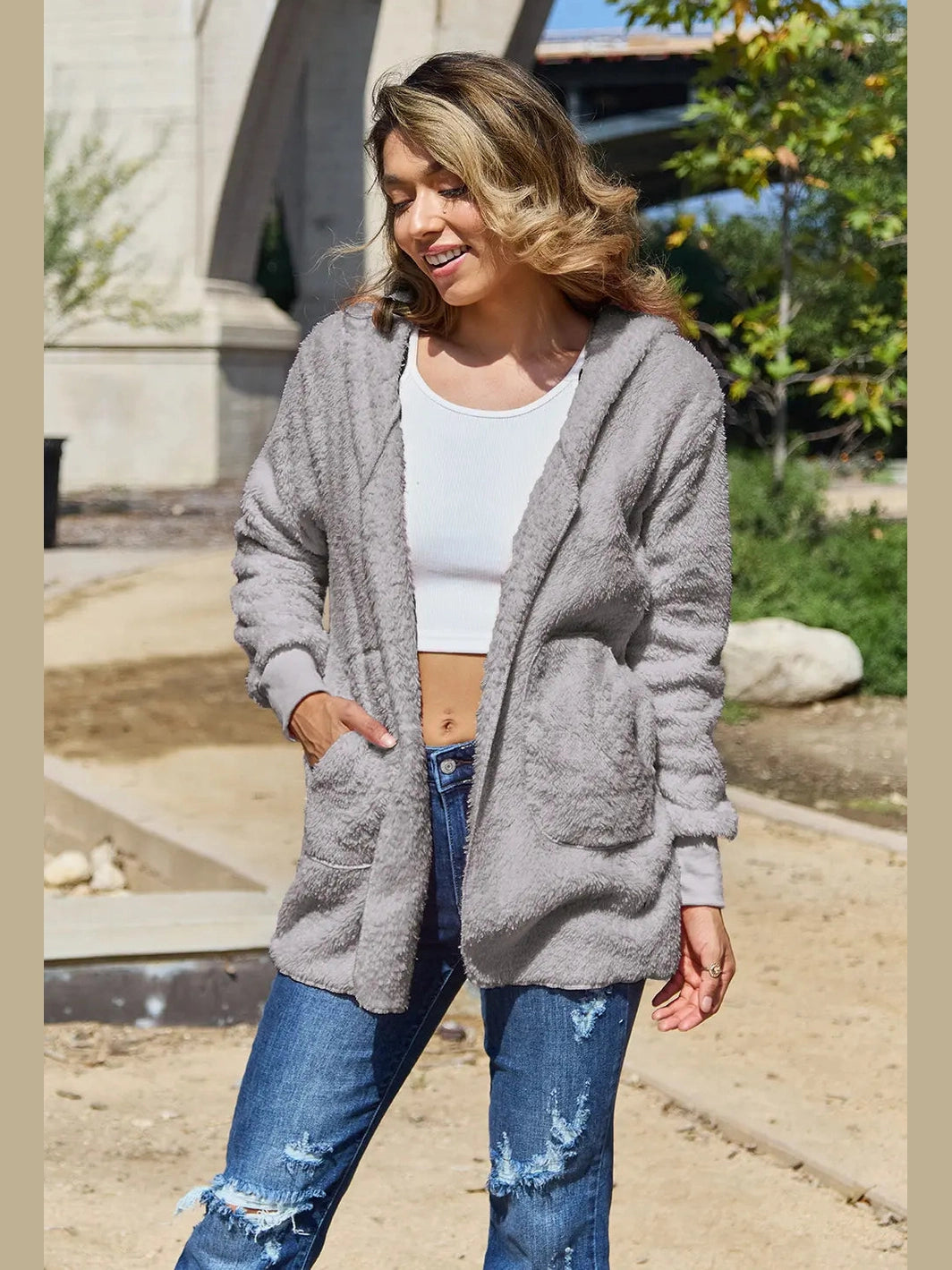 Full Size Teddy Hooded Jacket with Pockets nicholesgifts