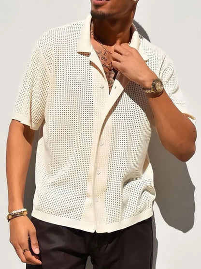 Men's Full Size Openwork Button Down Collared Neck Shirt Plus Size nicholesgifts