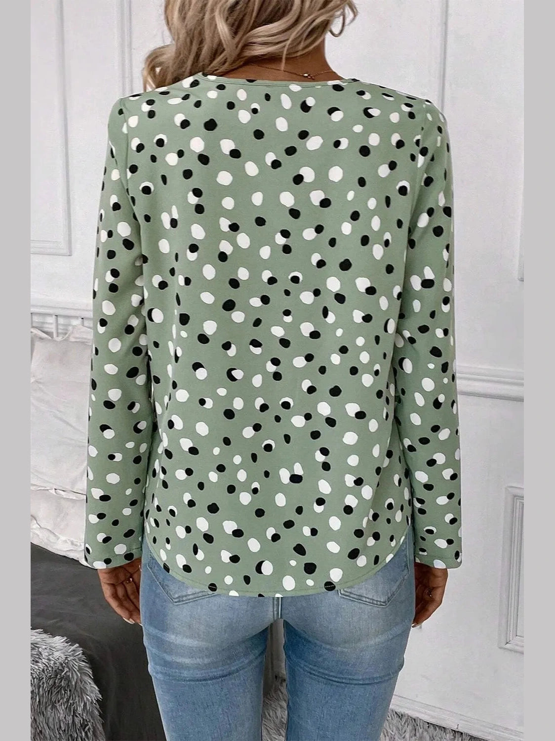 Printed V-Neck Long Sleeve Blouse NicholesGifts