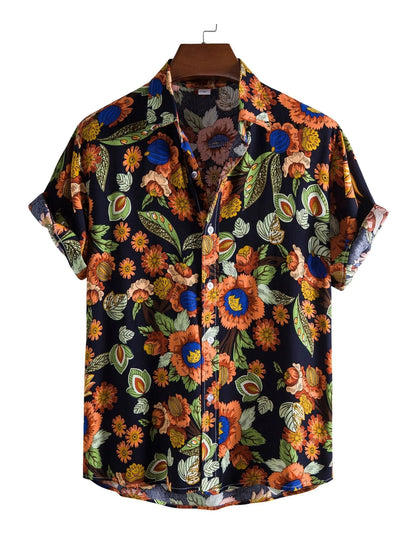 Men's Plus Size Floral Print Short Sleeve Hawaiian Shirt nicholesgifts