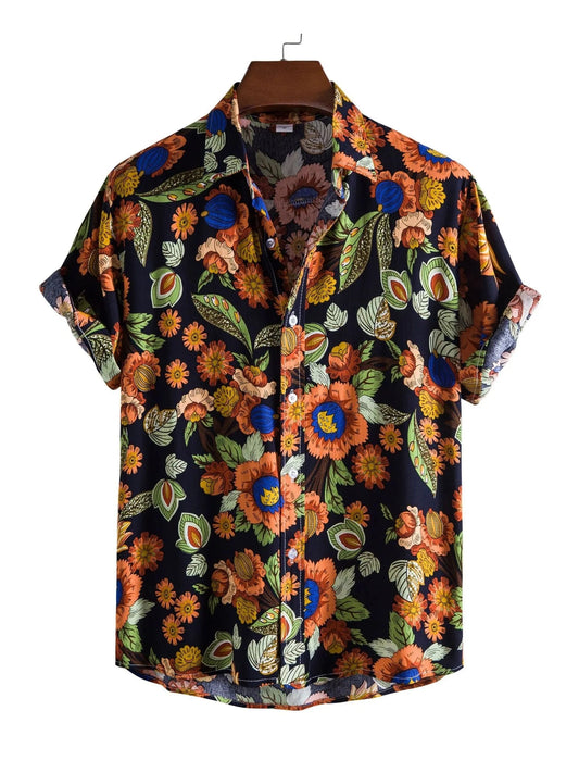 Men's Plus Size Floral Print Short Sleeve Hawaiian Shirt Trendsi