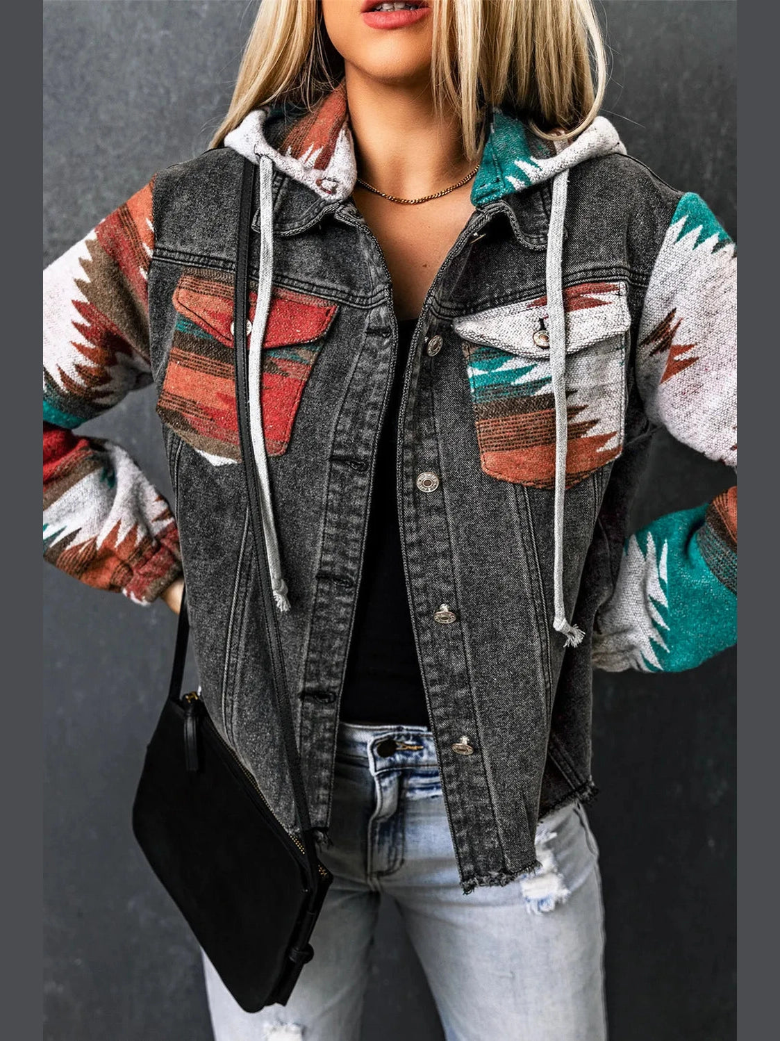 Drawstring Hooded Pocketed Denim Jacket nicholesgifts