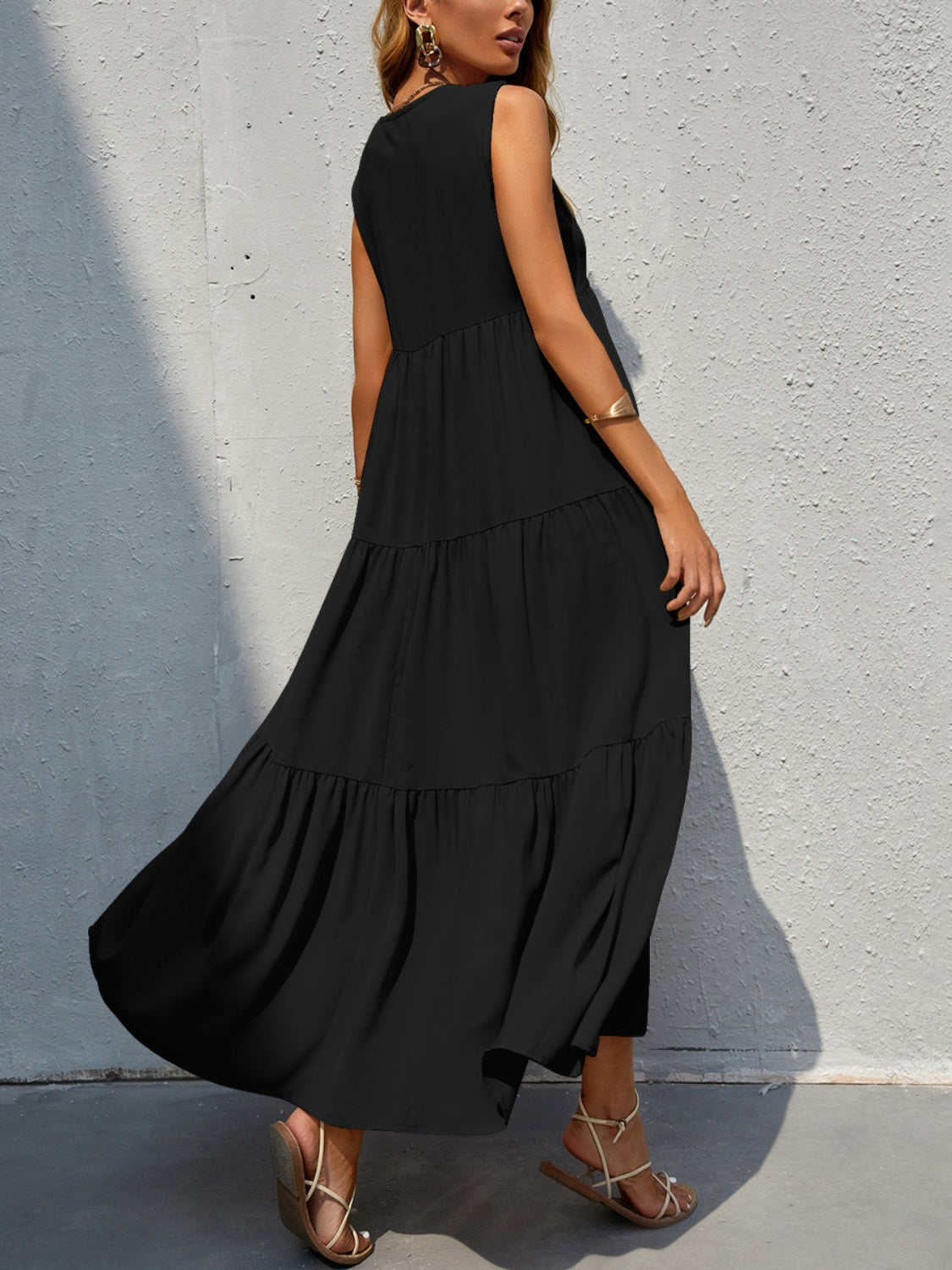 Tiered V-Neck Sleeve Dress nicholesgifts
