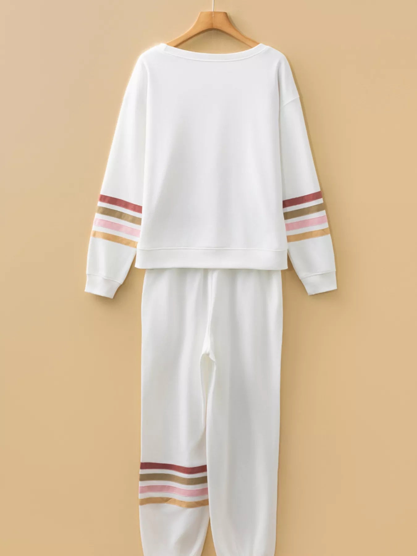Striped Trim Round Neck Top and Pants Set nicholesgifts