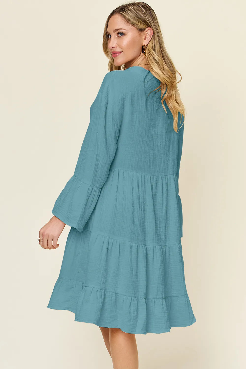 Double Take Full Size Texture Button Up Ruffle Hem Dress Trendsi