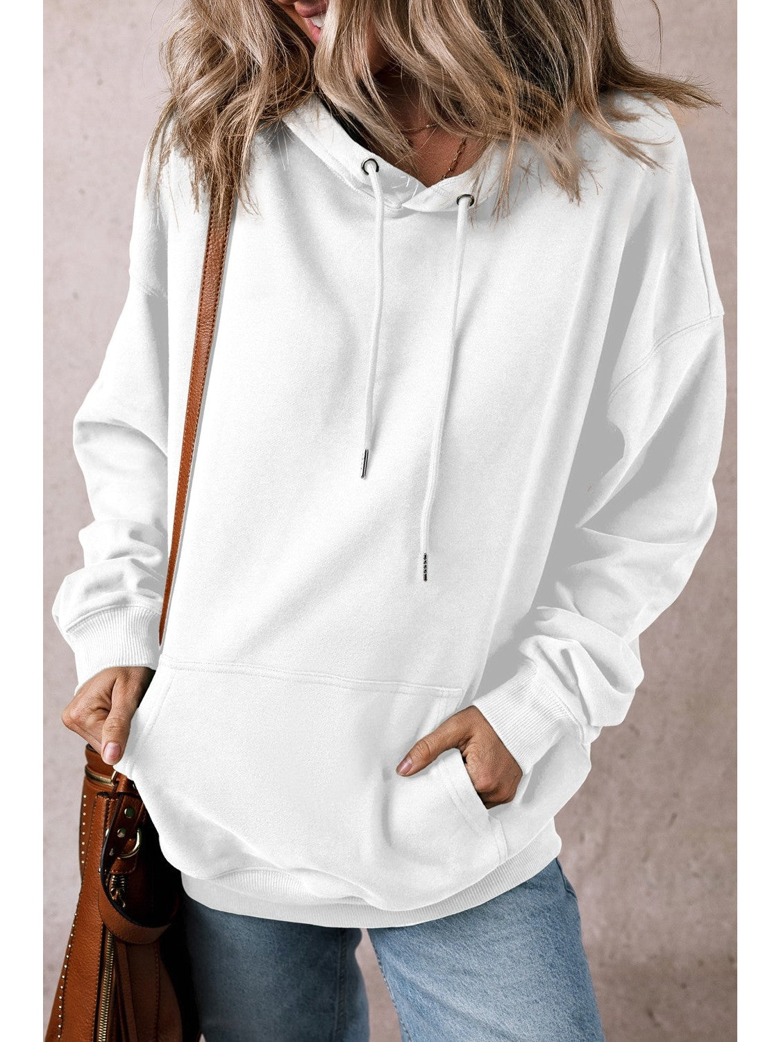 Women Drawstring Pocketed Long Sleeve Hoodie nicholesgifts