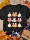 Women Halloween Bowknot Ghost Pumpkin Graphic T Shirt nicholesgifts