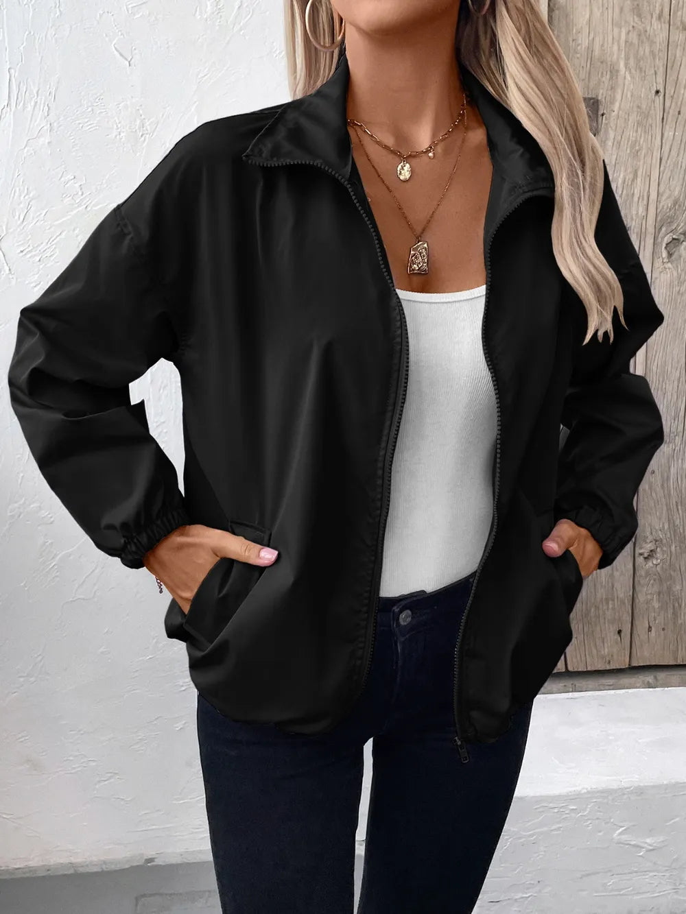 Ivy Lane Pocketed Zip Up Long Sleeve Jacket nicholesgifts