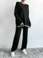 Side Slit Contrast Trim Round Neck Top and Pants Sweater Set nicholesgifts