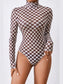 Checkered Turtleneck Long Sleeve Bodysuit nicholesgifts