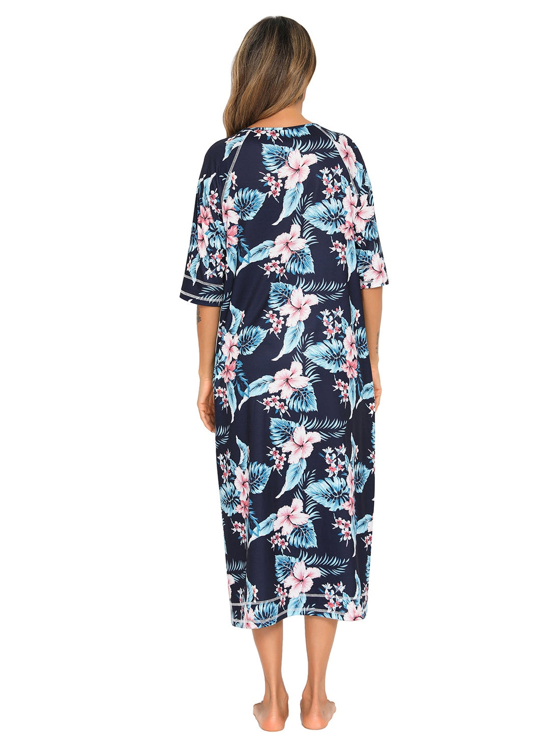 Printed Slit Night Dress with Pockets nicholesgifts
