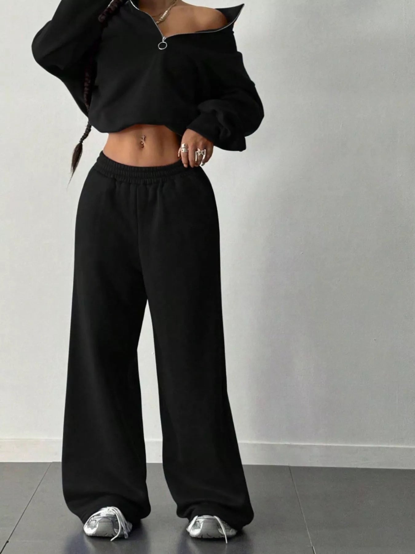 Half-Zip Long Sleeve Sweatshirt and Pants Set nicholesgifts