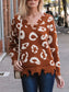 Leopard Frayed Hem Long Sleeve Sweater nicholesgifts