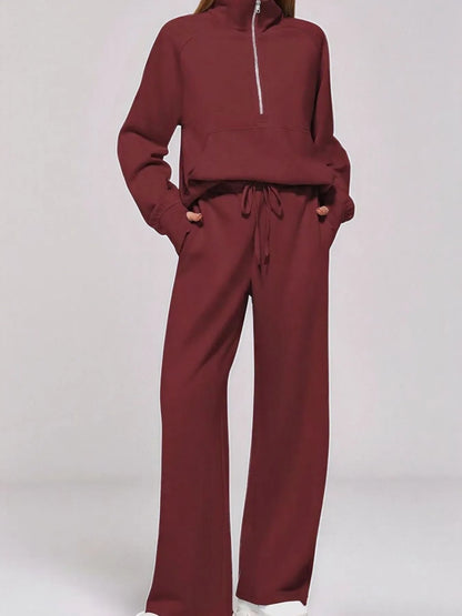 Women Half Zip Long Sleeve Top and Pants Set nicholesgifts
