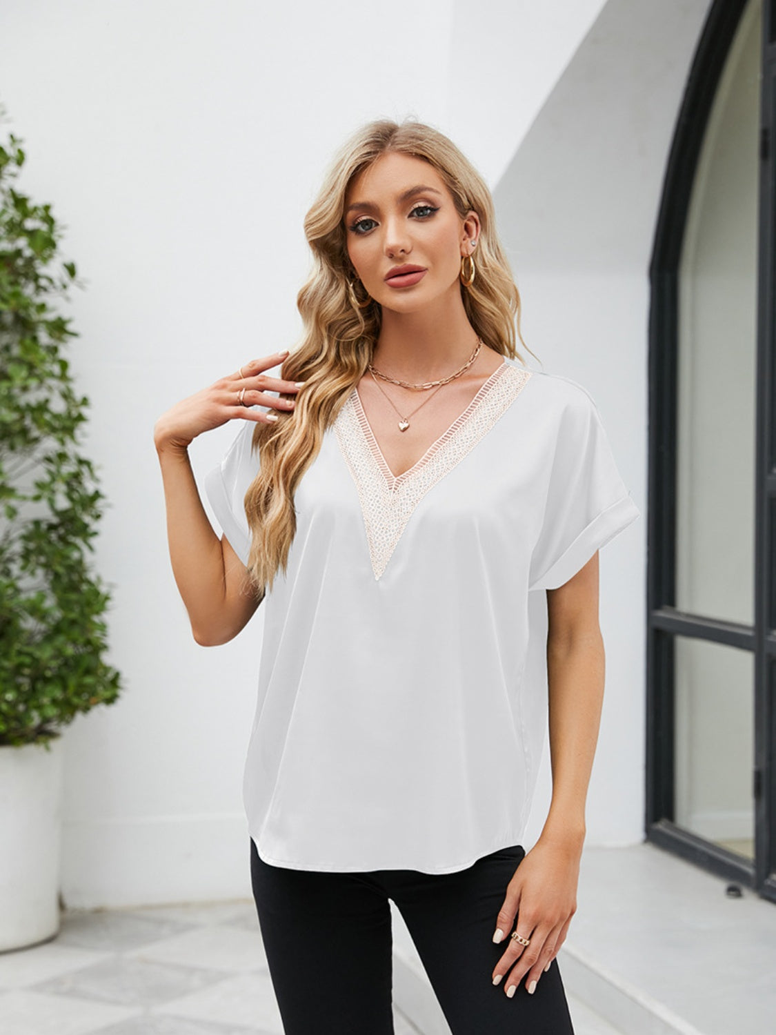 V-Neck Short Sleeve Blouse nicholesgifts