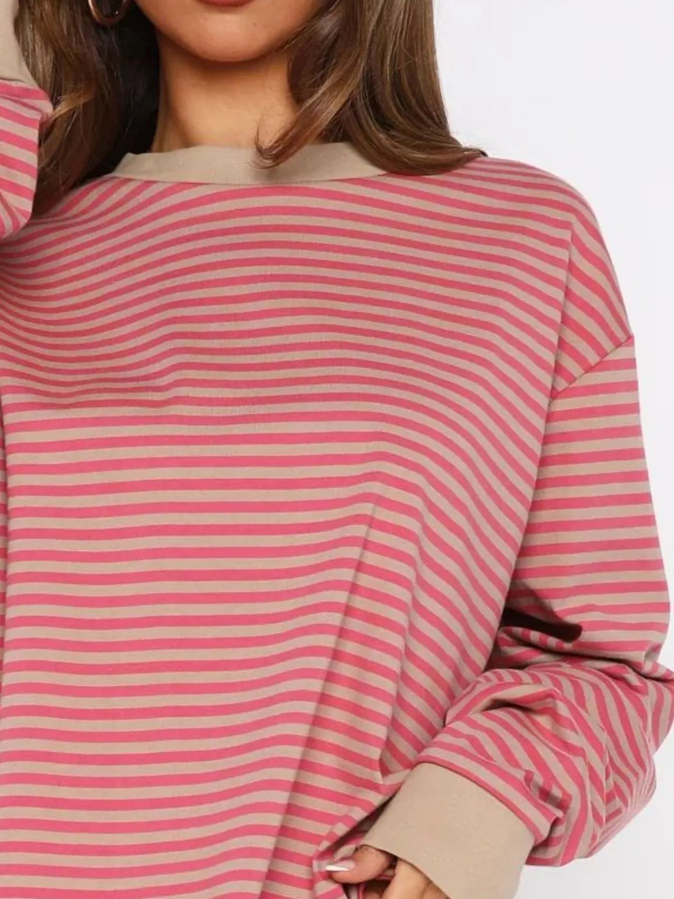 Striped Oversized Round Neck Sweatshirt nicholesgifts