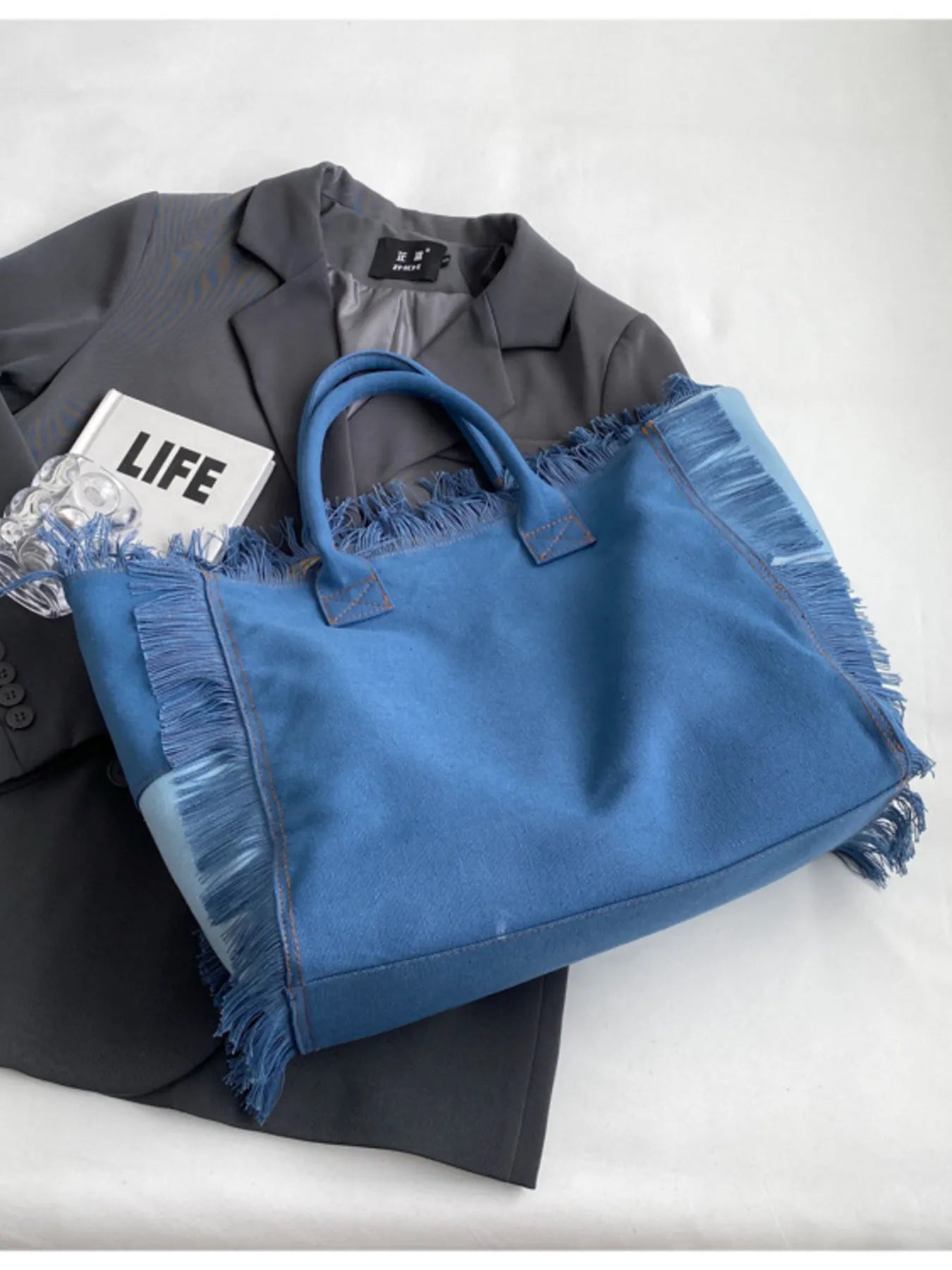 Fringe Letter Canvas Tote Bag Trendsi