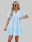 Women Ruched Tiered V-Neck Short Sleeve Mini Dress nicholesgifts