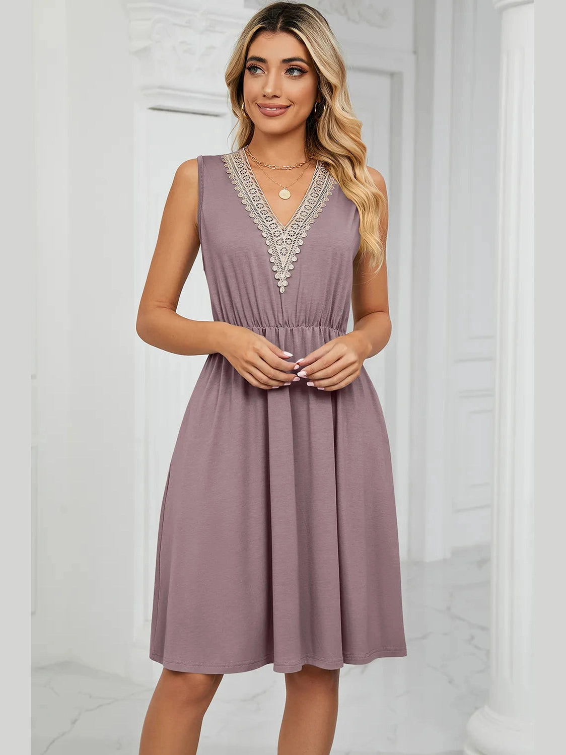 Pocketed V-Neck Wide Strap Dress nicholesgifts
