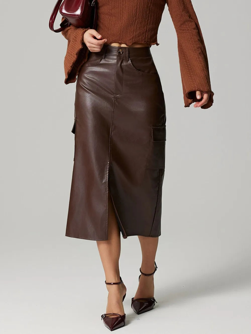 Slit Midi Skirt with Pockets nicholesgifts