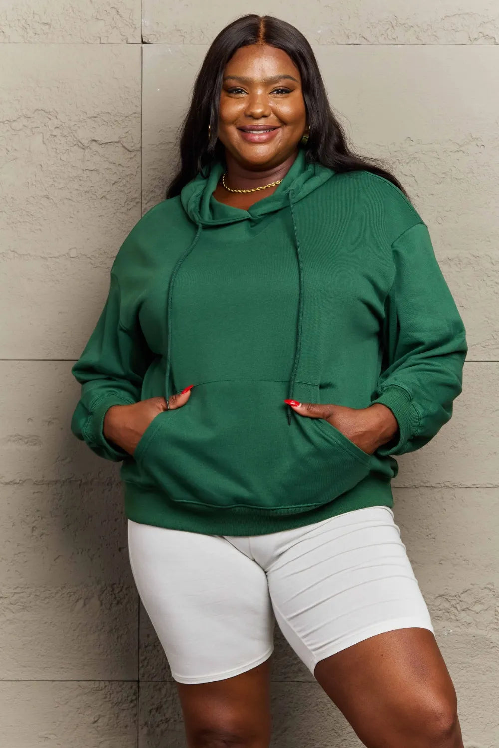 Full Size Long Sleeve Dropped Shoulder Hoodie Trendsi