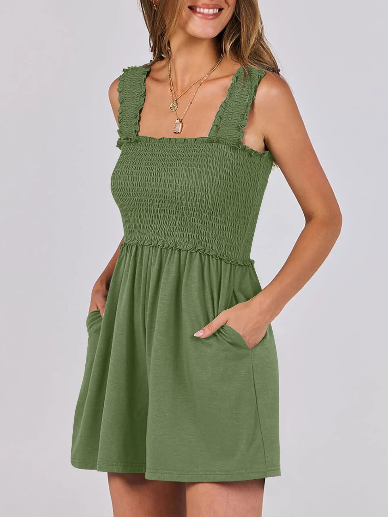 Smocked Square Neck Summer Romper nicholesgifts