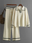 Contrast Trim Johnny Collar Top and Drawstring Pants Sweater Set nicholesgifts