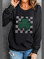 Rhinestone Checkered Lucky Clover Round Neck Sweatshirt nicholesgifts