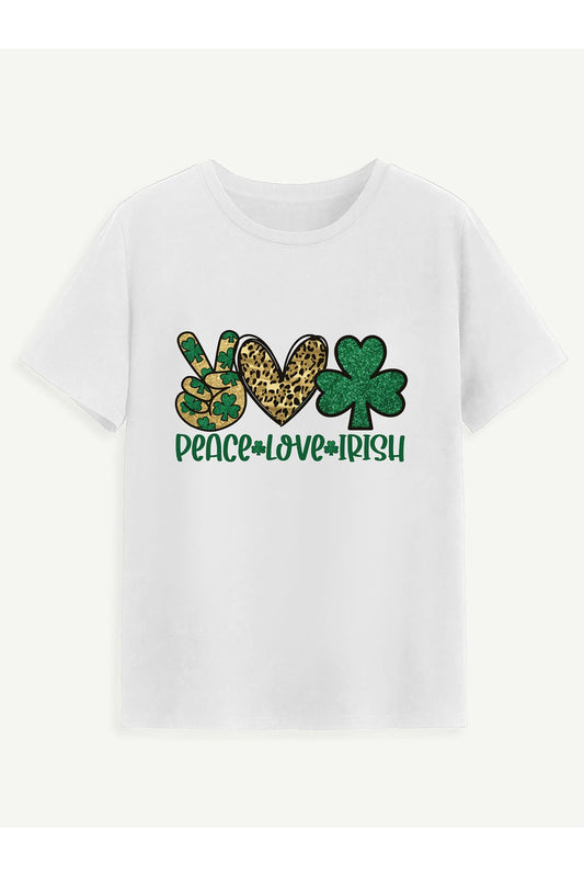 PEACE LOVE IRISH Round Neck Short Sleeve T-Shirt NicholesGifts