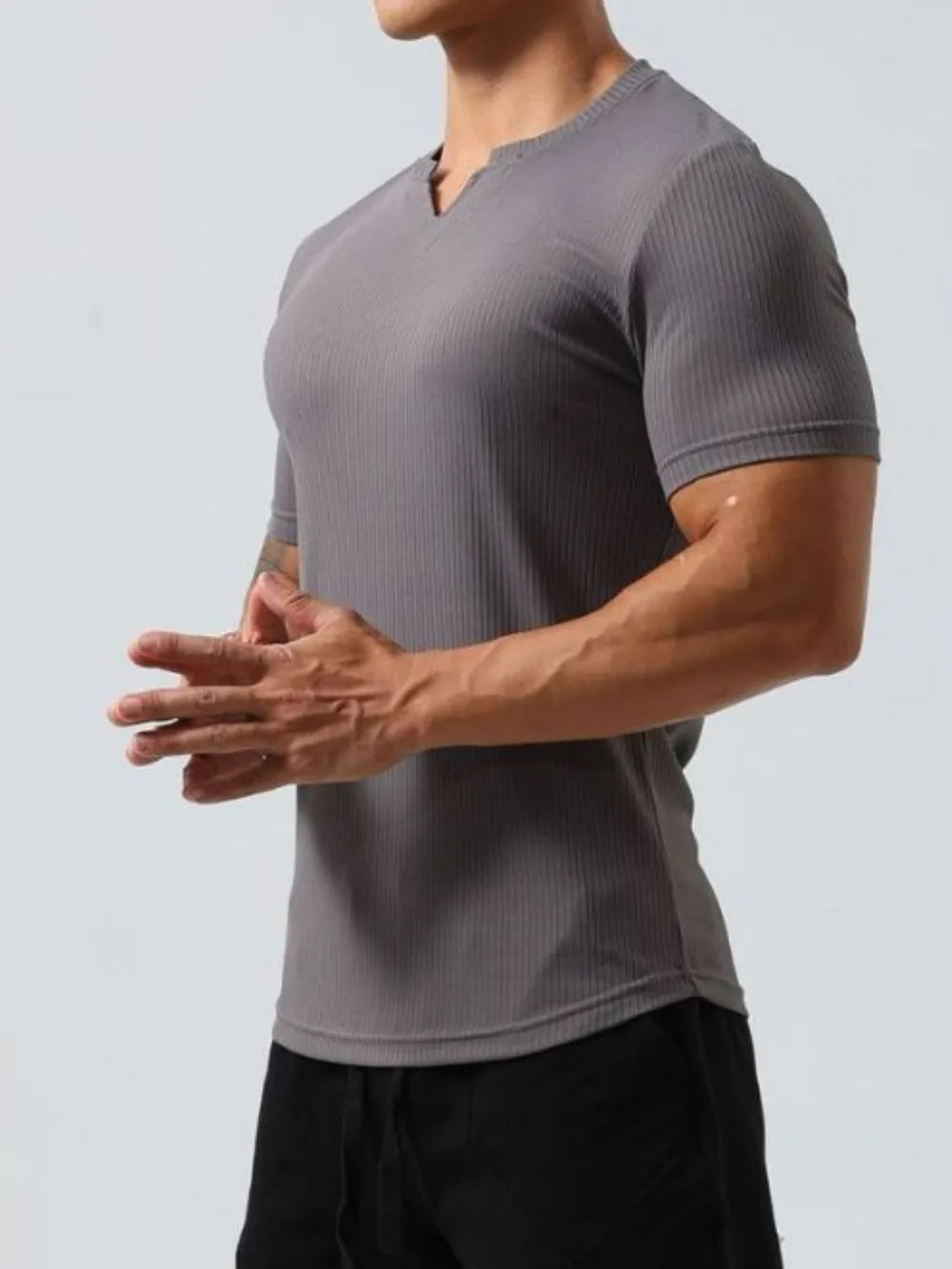 Men's Plus Size Notched Short Sleeve T-Shirt Trendsi