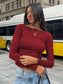 Backless Round Neck Long Sleeve Blouse nicholesgifts