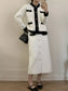Contrast Trim Jacket and Skirts Sweater Set nicholesgifts