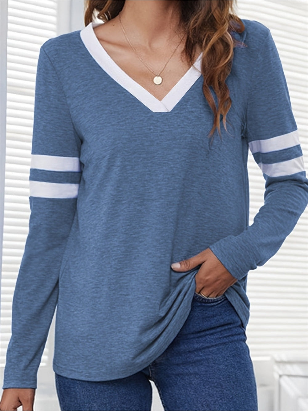 Women Heathered V-Neck Long Sleeve T-Shirt nicholesgifts