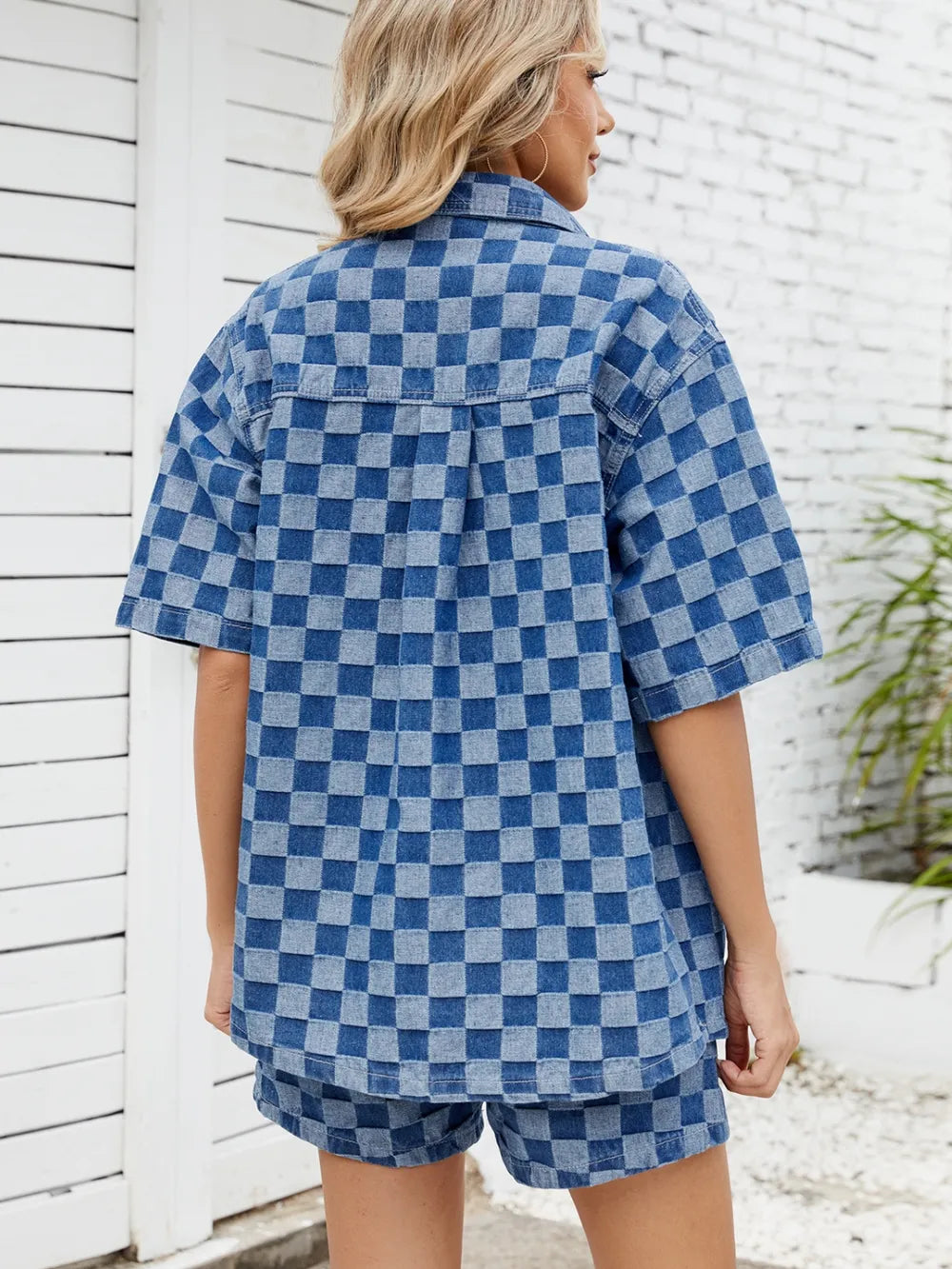 Checkered Shirt and Shorts Denim Set Trendsi