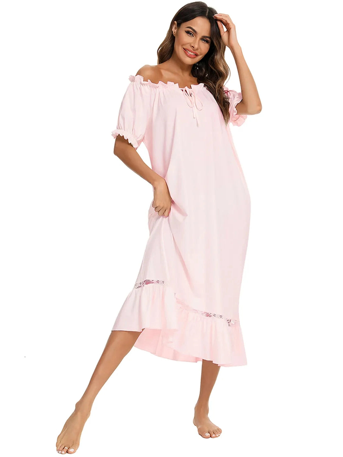 Lace Detail Short Sleeve Lounge Dress nicholesgifts