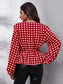 Plaid V-Neck Balloon Sleeve Peplum Blouse nicholesgifts