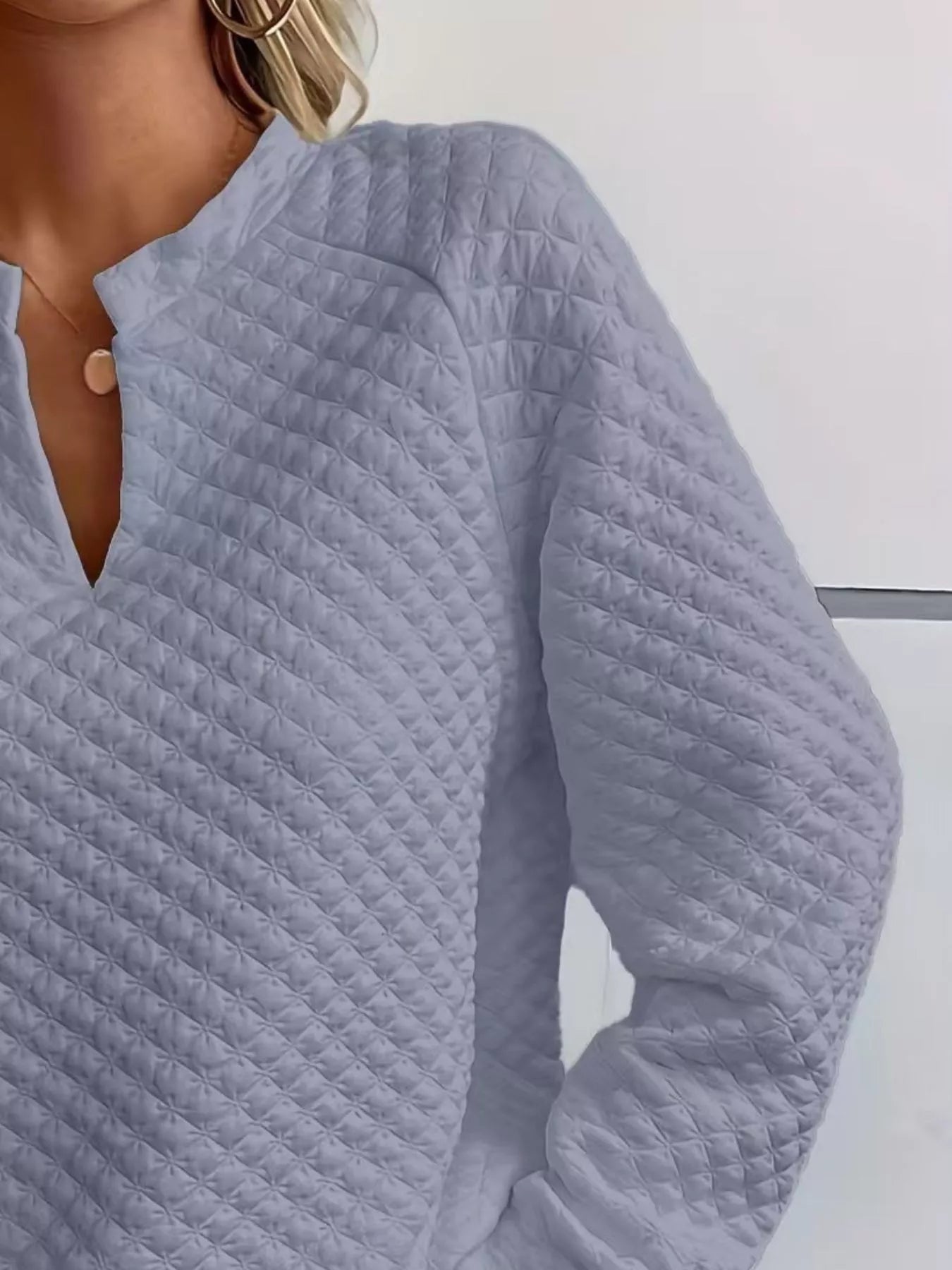 Notched Raglan Sleeve Sweatshirt Trendsi