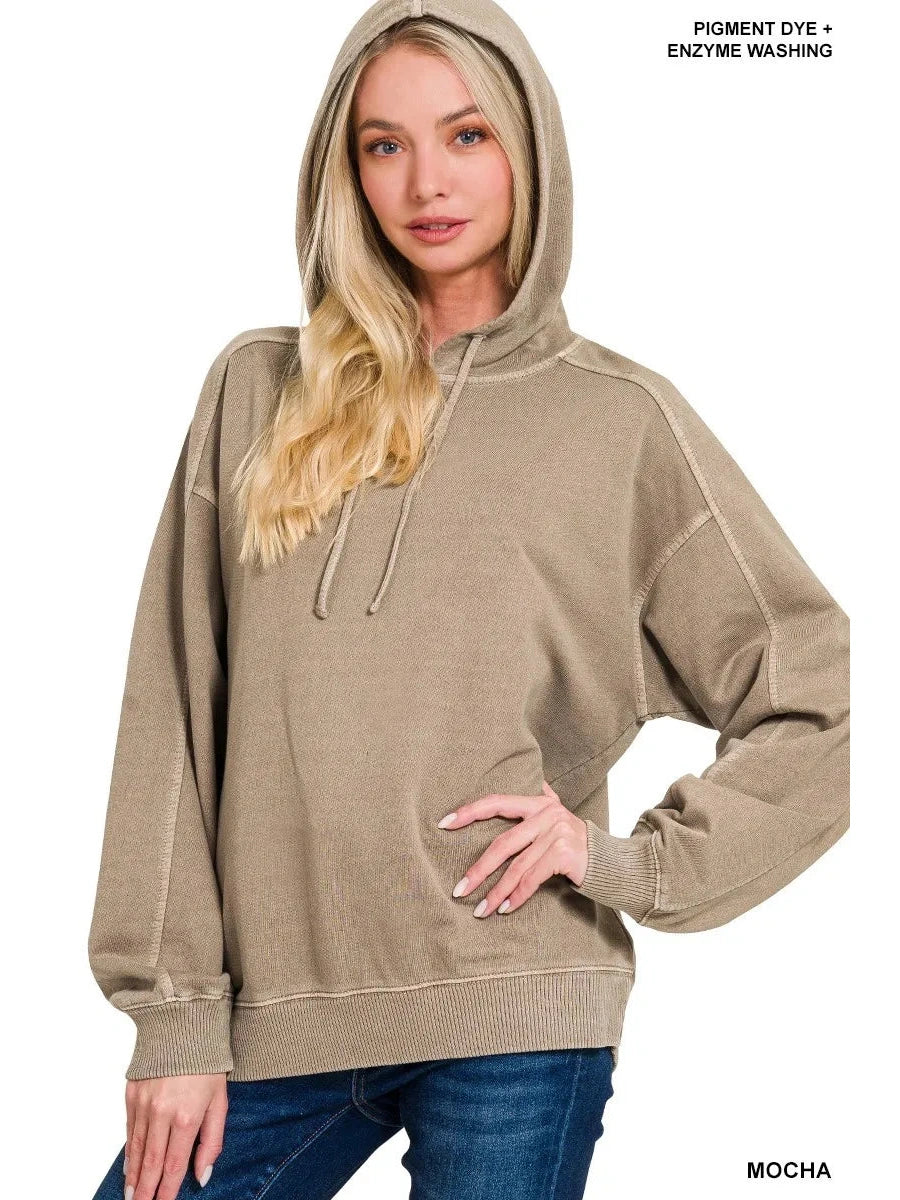 Zenana French Terry Pigment Dye & Enzyme Washing Hoodie
