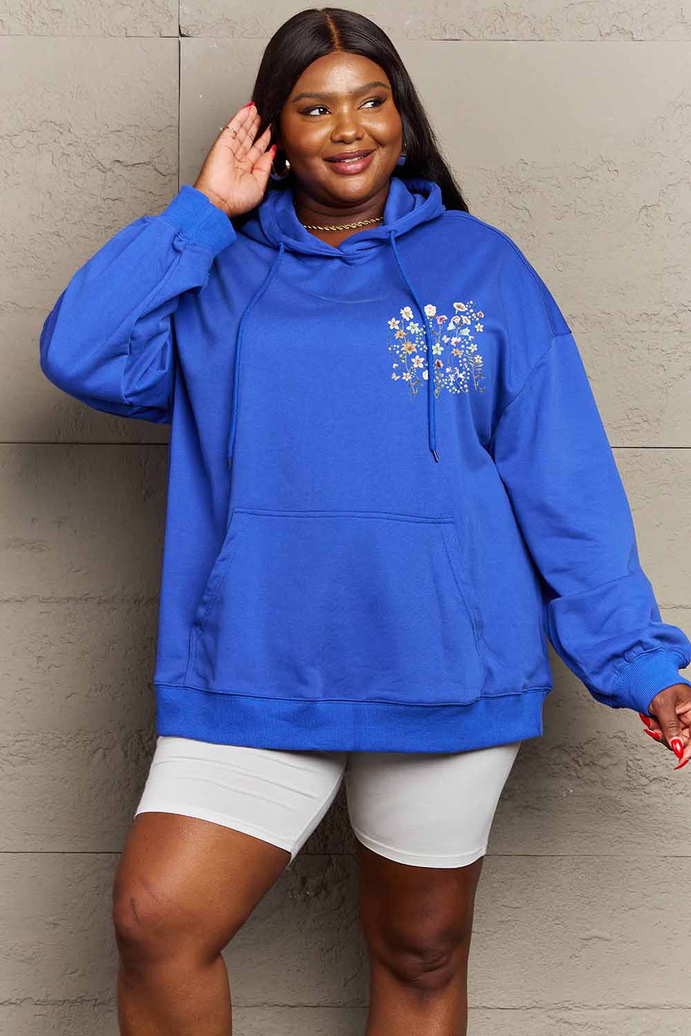 Simply Love Simply Love Full Size Flower Graphic Dropped Shoulder Hoodie Trendsi